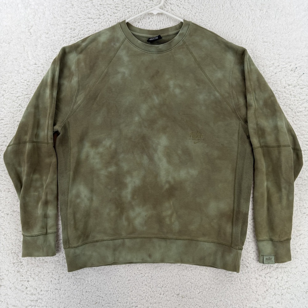 Nike Sweatshirt Mens Large Green Tie Dye Fleece Crew Camo Pullover DD8972-353